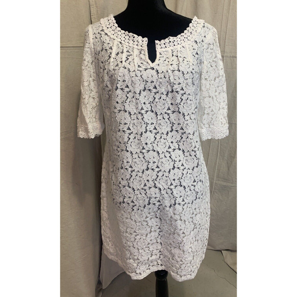 Nicole by Nicole Miller Dress Womens 8 Feminine White Lace Cottage Core Tunic - Picture 5 of 13
